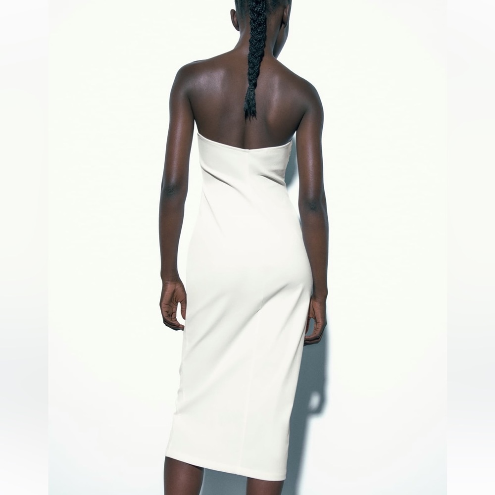 Zara STRAPLESS MIDI DRESS. NWT. White. Sizes S, L. - Picture 4 of 7
